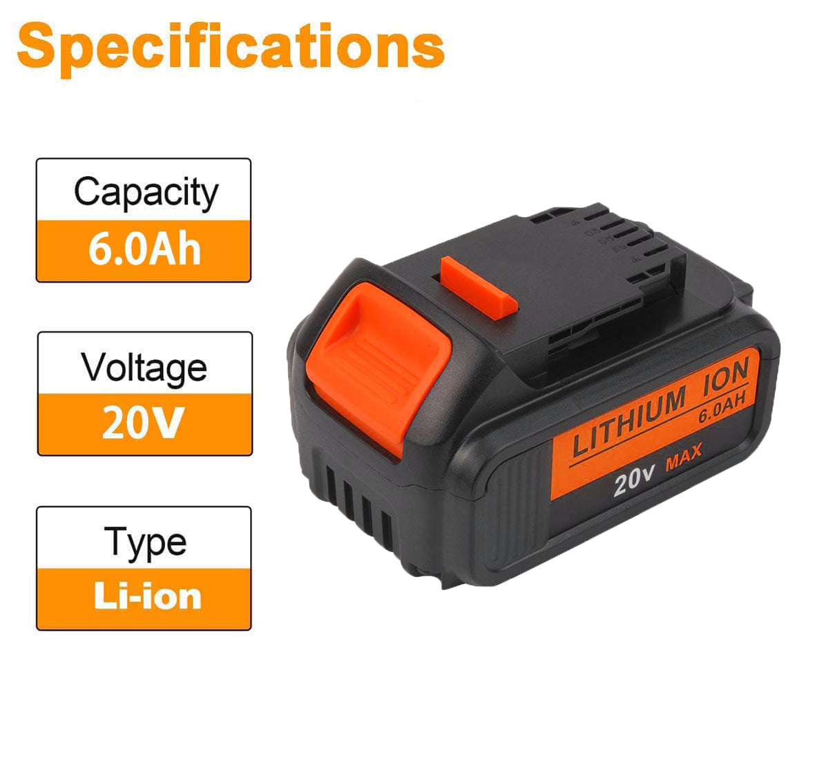 6.0Ah For DeWalt DCB200 20V Max Battery Replacement | DCB205 DCB204 Li-ion Battery 6 Pack
