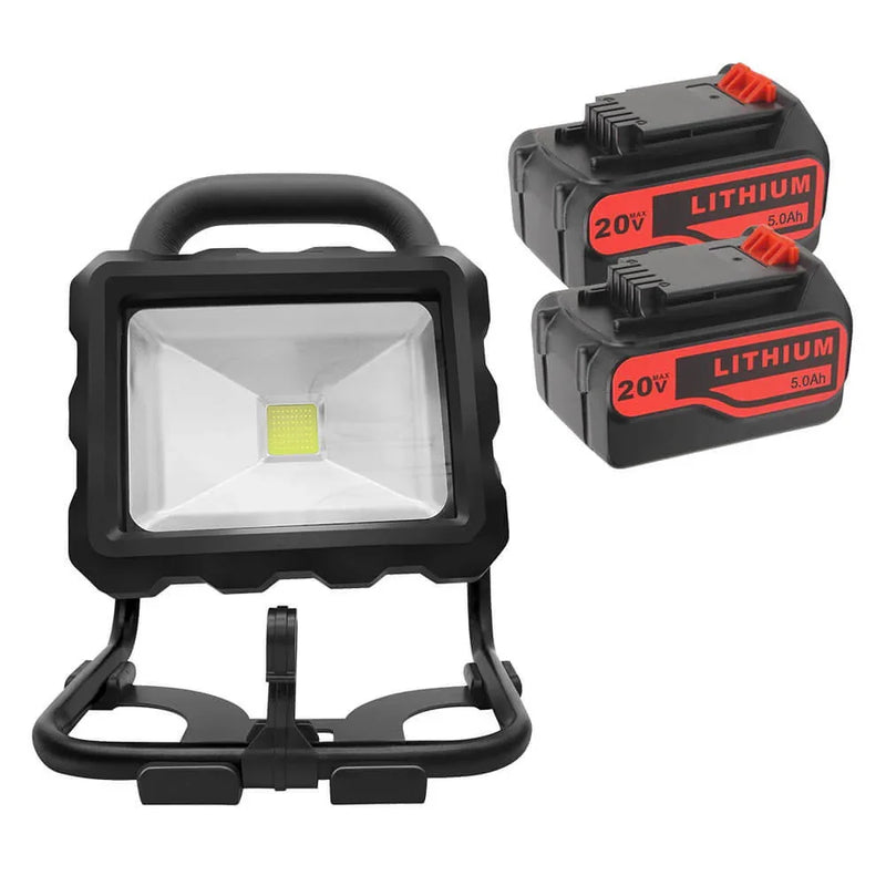 DASNITE Work Light, Portable LED Spot Light | Cordless 3000LM 35W With 2 Pack 5.0Ah For Black and Decker 20V LB2X4020 Battery - Triple-Batteries