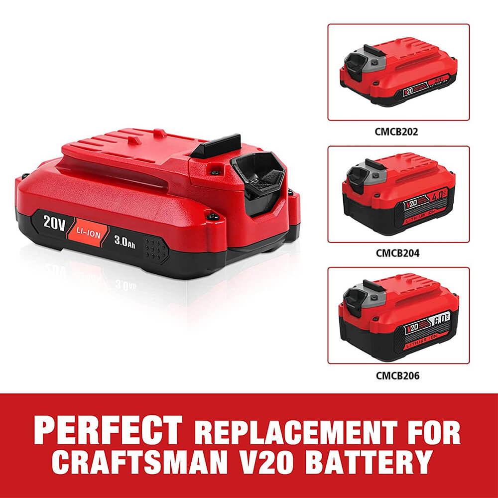 For Craftsman V20 20V 3.0Ah Battery Replacement | CMCB203 CMCB201 Li-ion Battery 2 Pack