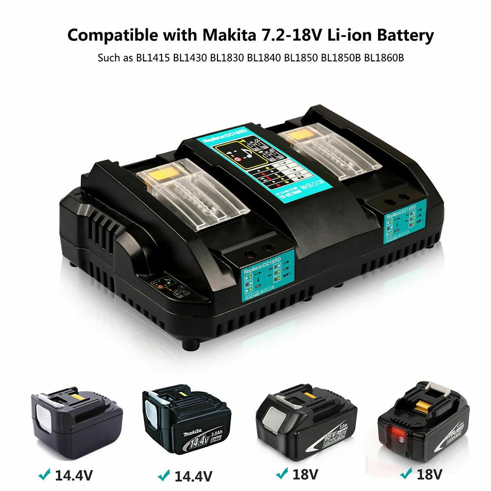Makita 18V Battery Charger | DC18RD Dual Port Rapid Charger for BL1850 BL1830 Lithium-Ion Battery