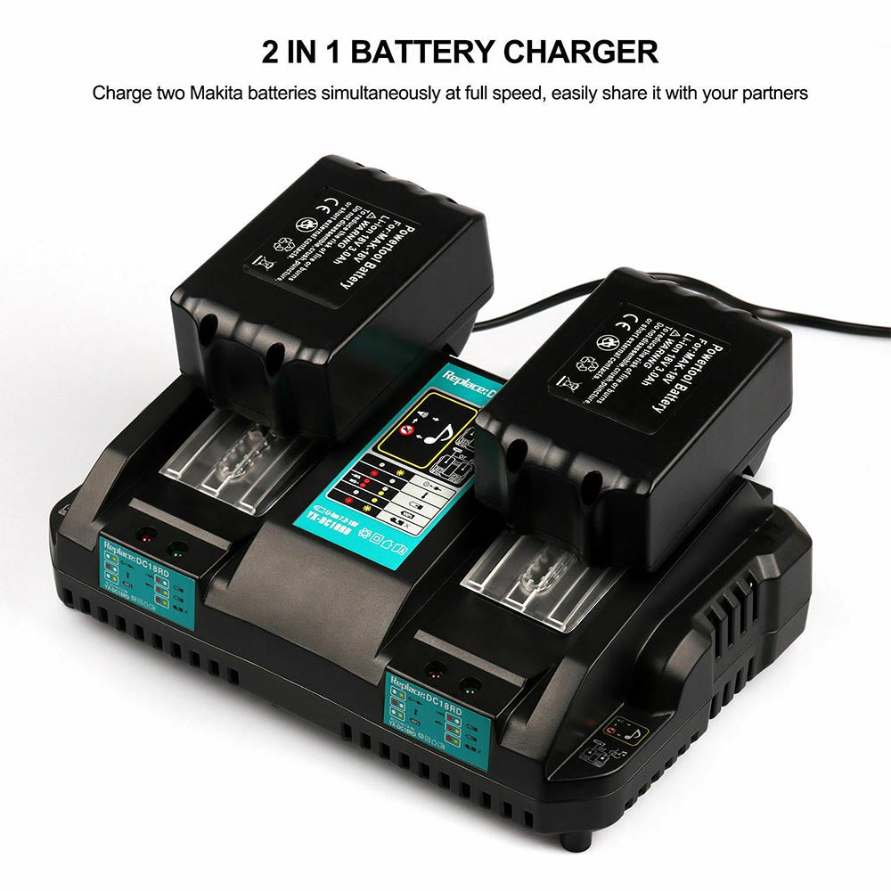 Makita 18V Battery Charger | DC18RD Dual Port Rapid Charger for BL1850 BL1830 Lithium-Ion Battery