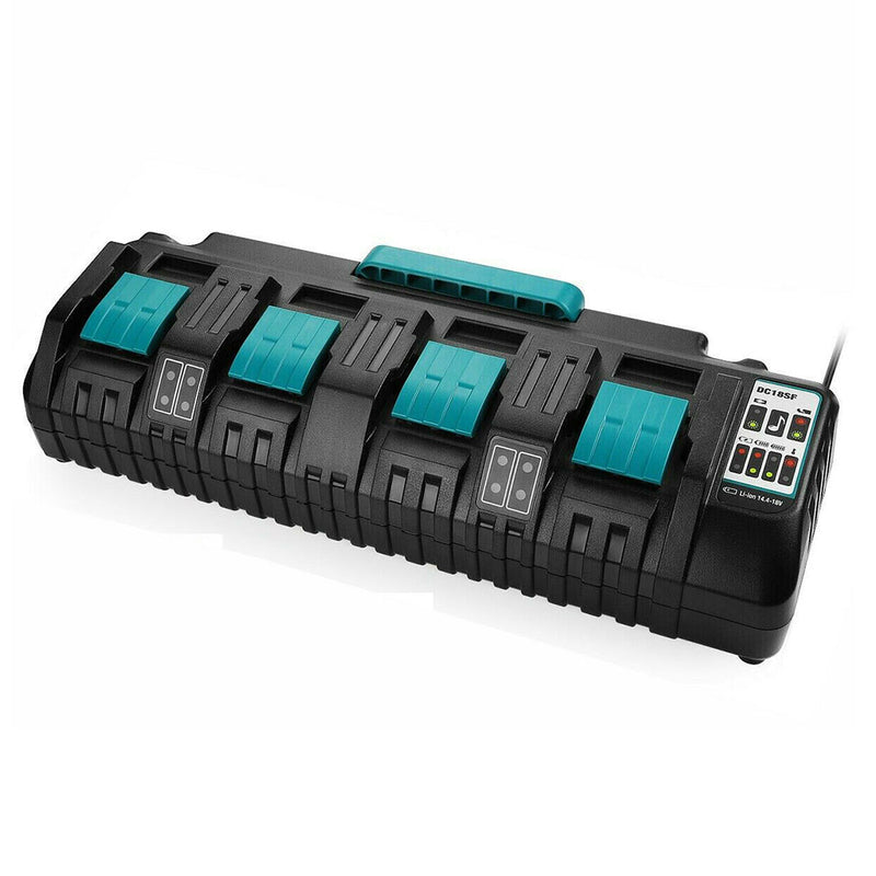 4-Port 18V Lithium-Ion Charger DC18SF for Makita 14.4V-18V Lithium Battery BL1840 BL1850 BL1860 | Replace Makita DC18SF DC18RC Rapid Charger - Triple-Batteries