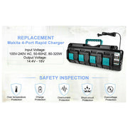 4-Port 18V Lithium-Ion Charger DC18SF for Makita 14.4V-18V Lithium Battery BL1840 BL1850 BL1860 | Replace Makita DC18SF DC18RC Rapid Charger - Triple-Batteries