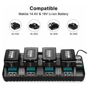 4-Port 18V Lithium-Ion Charger DC18SF for Makita 14.4V-18V Lithium Battery BL1840 BL1850 BL1860 | Replace Makita DC18SF DC18RC Rapid Charger - Triple-Batteries