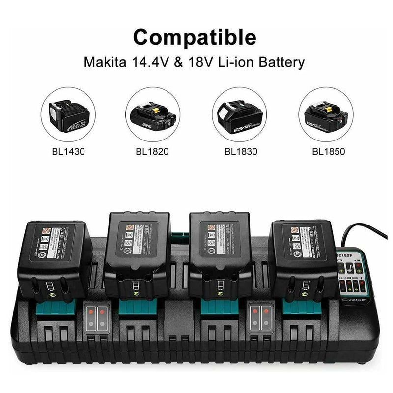 4-Port 18V Lithium-Ion Charger DC18SF for Makita 14.4V-18V Lithium Battery BL1840 BL1850 BL1860 | Replace Makita DC18SF DC18RC Rapid Charger - Triple-Batteries
