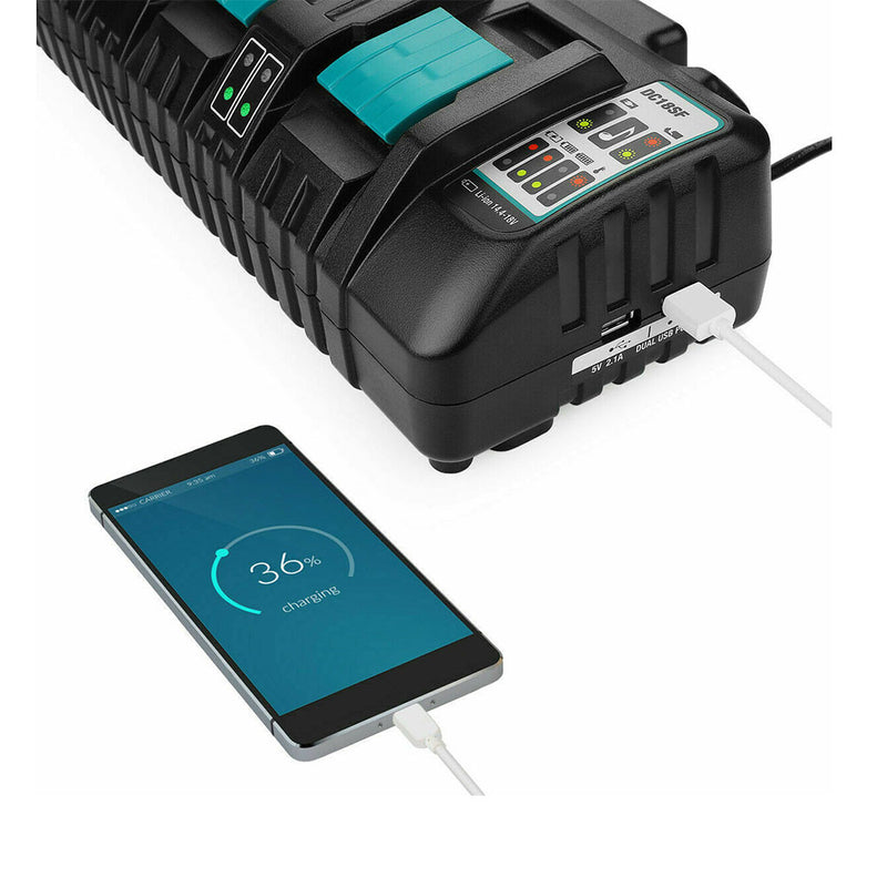 4-Port 18V Lithium-Ion Charger DC18SF for Makita 14.4V-18V Lithium Battery BL1840 BL1850 BL1860 | Replace Makita DC18SF DC18RC Rapid Charger - Triple-Batteries