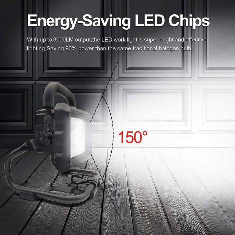 DASNITE Work Light, Portable LED Spot Light | Cordless 3000LM 35W With 2 Pack 5.0Ah For Black and Decker 20V LB2X4020 Battery - Triple-Batteries