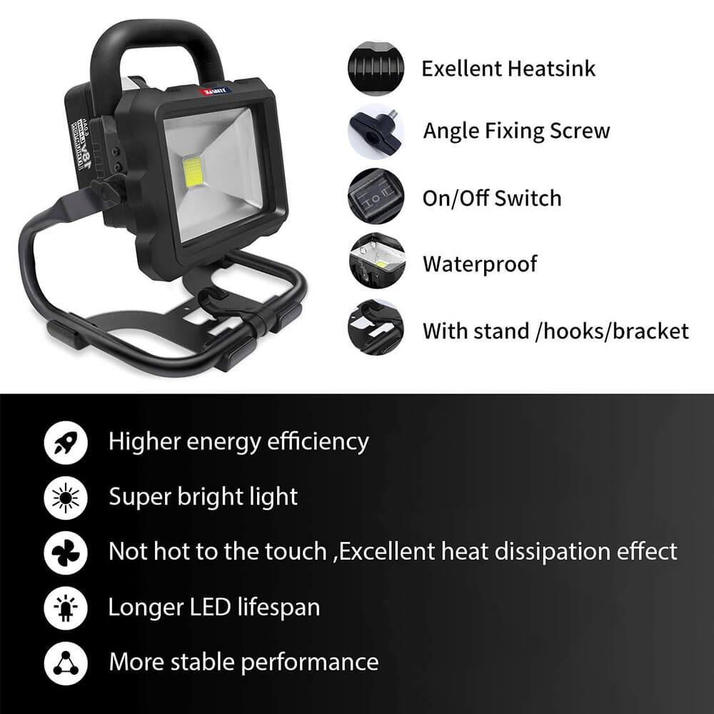 Work Light, Portable LED Light | 3000LM 35W 6500K For Outdoor Adventure, Emergency Lighting with 2 Pack For DeWalt DCB200 Battery