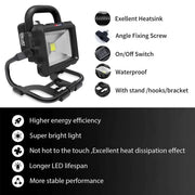 DASNITE Work Light, Portable LED Spot Light | Cordless 3000LM 35W With 2 Pack 5.0Ah For Black and Decker 20V LB2X4020 Battery - Triple-Batteries