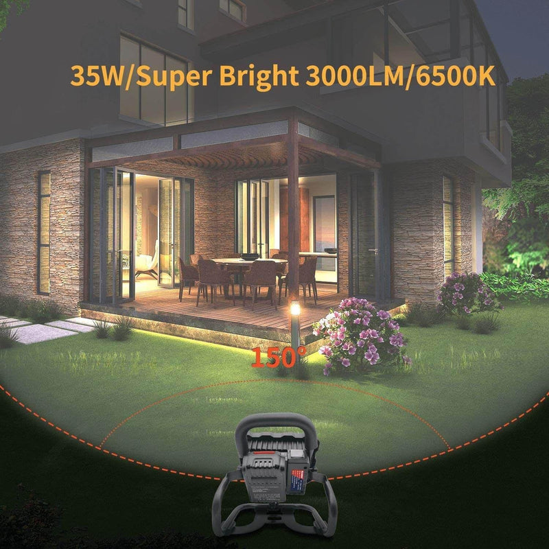 DASNITE Work Light, Portable LED Spot Light | Cordless 3000LM 35W With 2 Pack 5.0Ah For Black and Decker 20V LB2X4020 Battery - Triple-Batteries