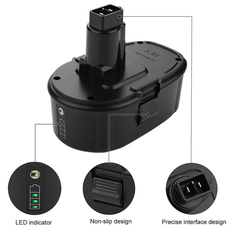 6.0Ah For Dewalt 18V Battery Replacement | DC9096 DC9098 DW9096 DW9098 Li-ion Battery Black 2 Pack - Triple-Batteries