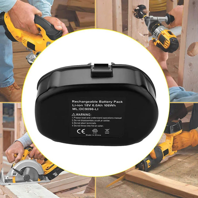 6.0Ah For Dewalt 18V Battery Replacement | DC9096 DC9098 DW9096 DW9098 Li-ion Battery Black - Triple-Batteries
