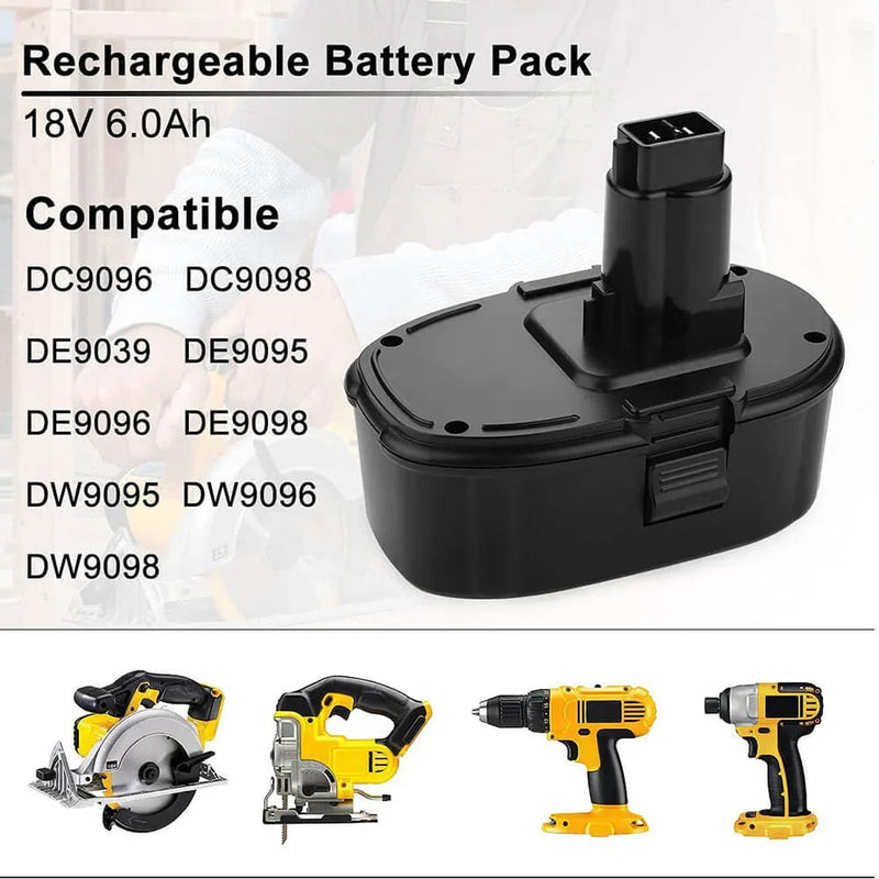 6.0Ah For Dewalt 18V Battery Replacement | DC9096 DC9098 DW9096 DW9098 Li-ion Battery Black - Triple-Batteries