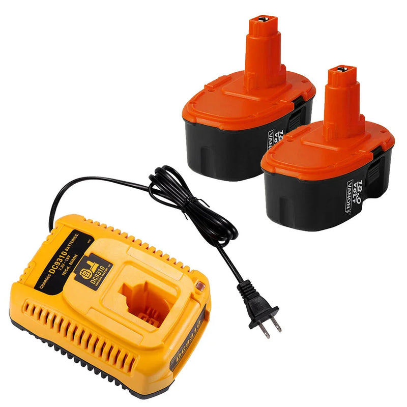 For Dewalt 18V Battery Replacement 4.6AH | DC9096 NI-MH Battery 2 Pack With DC9310 Battery Charger For Dewalt 7.2V-18V XRP NI-CD & NI-MH Battery - Triple-Batteries
