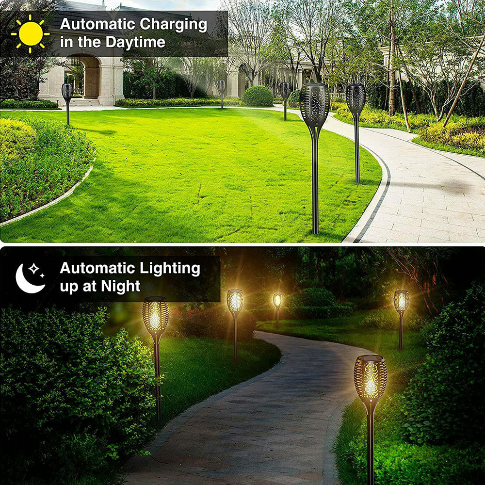 Outdoor Garden Yard Lawn Pathway Lamp | 96LED Flickering Flame Solar Torch Light | Large Size And Auto On/Off Torch Light 4 Pack