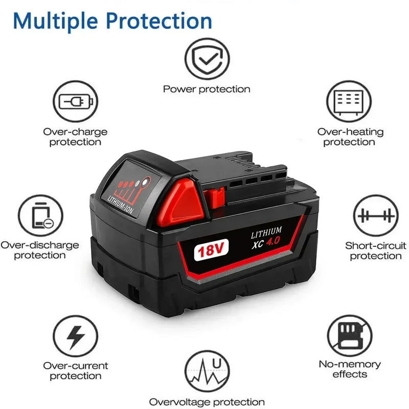 For Milwaukee M18 Battery Replacement | 18V XC 4.0Ah Li-Ion Battery 8 Pack - Triple-Batteries
