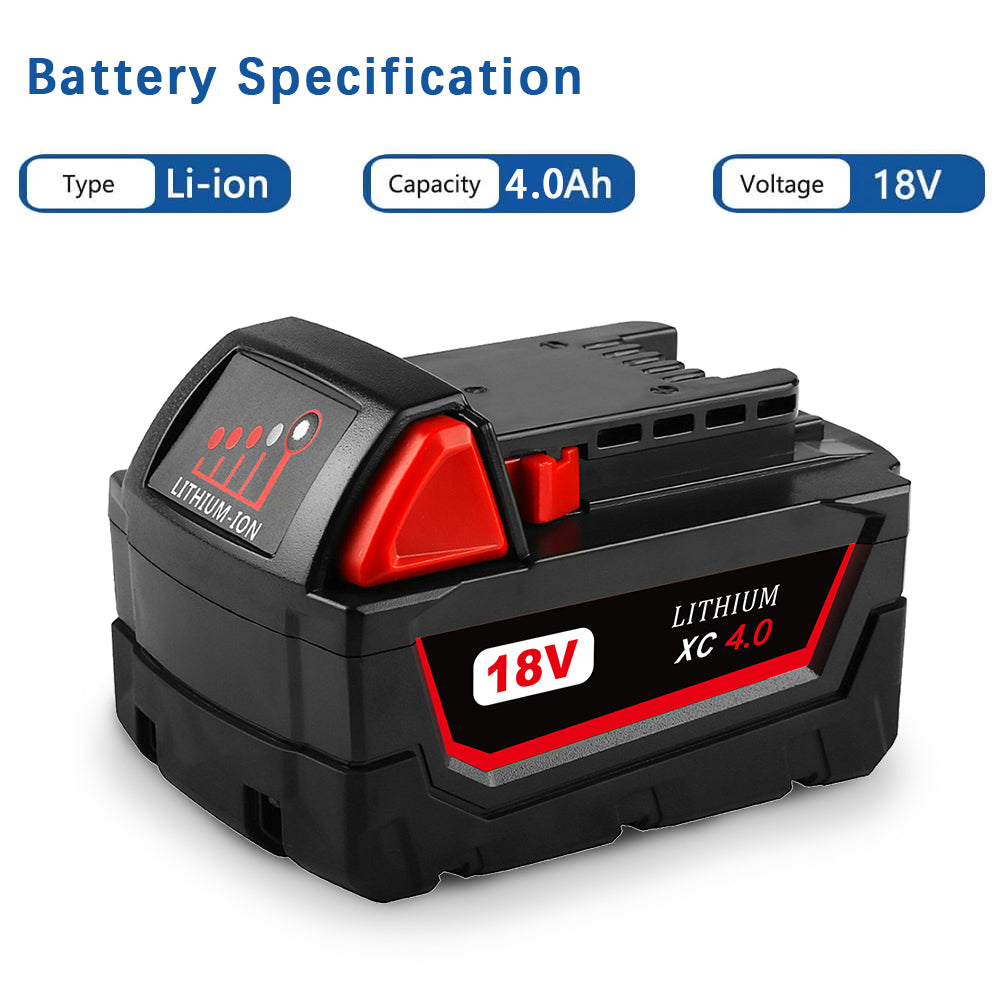 For Milwaukee 18V 4.0Ah XC LITHIUM Replacement Battery 2 Pack With Rapid Charger For Milwaukee M18 & M12 Battery
