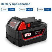 For Milwaukee 18V 4.0Ah XC LITHIUM Replacement Battery 4 Pack With Rapid Charger For Milwaukee M18 & M12 Battery - Triple-Batteries