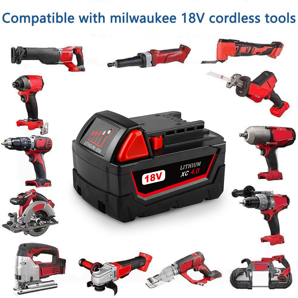 For Milwaukee M18 Battery Replacement | 18V XC 4.0Ah Li-Ion Battery 2 Pack