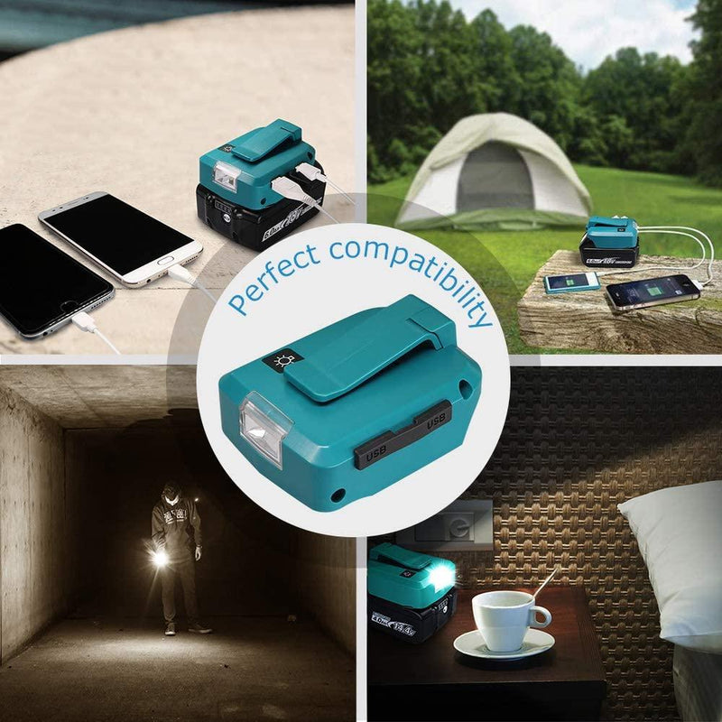 For Makita Replacement ADP05 Power Source, USB Charger Adapter for LXT Lithium-Ion 14.4V 18V, Fast Charging Converter with LED Light - Triple-Batteries