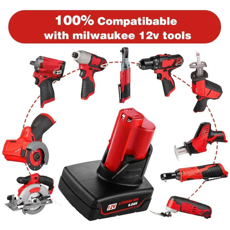 For Milwaukee M12 6.0Ah Battery Replacement | Milwaukee 12V 6.0Ah Li-ion Battery 2 Pack - Triple-Batteries