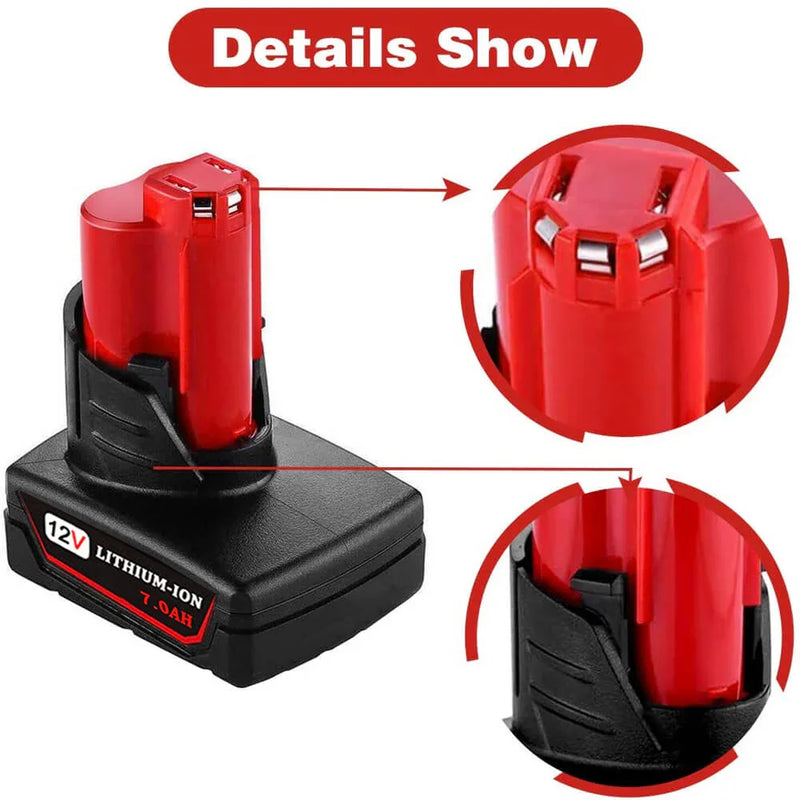 12V 7.0Ah For Milwaukee M12 Li-ion Replacement Battery - Triple-Batteries