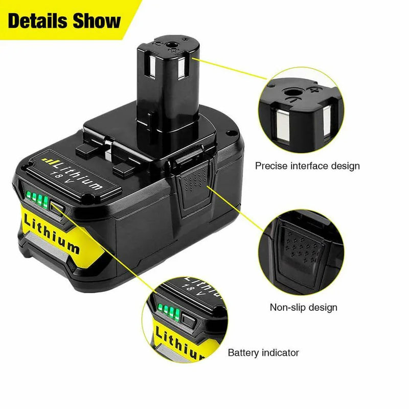 For Ryobi 18V 5.0Ah P108 Battery Replacement 2 Pack With Charger For Ryobi 12V-18V P117 P104 Ni-Cd & Ni-Mh - Triple-Batteries
