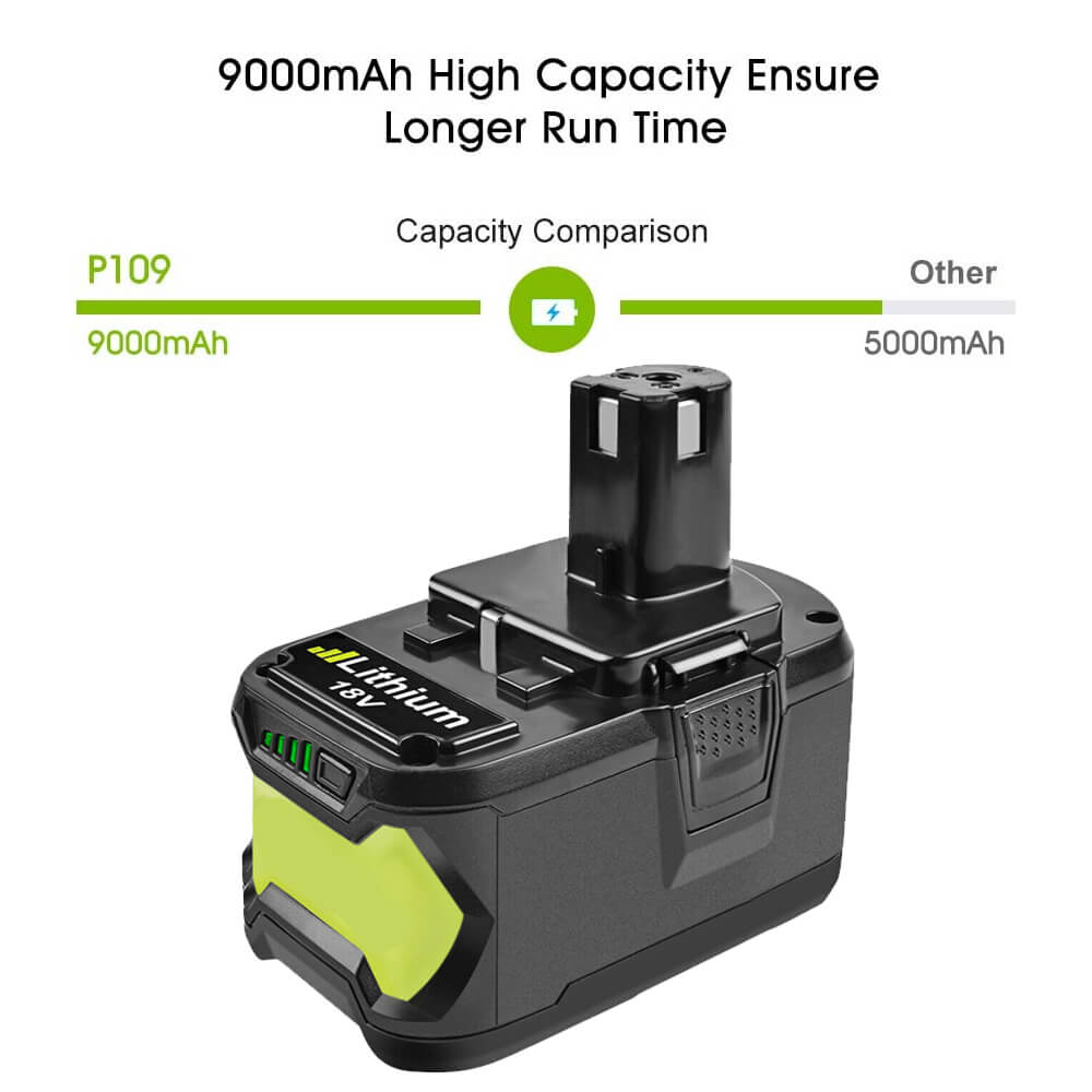 9.0Ah For Ryobi 18V P108 Battery replacement | High Capacity Li-ion Battery