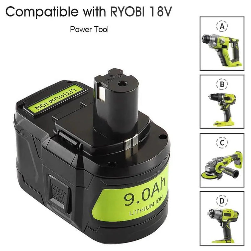 9.0Ah For Ryobi 18V P108 Battery replacement | High Capacity Li-ion Battery - Triple-Batteries