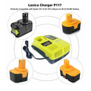For Ryobi 18V One Plus Lithium Battery Charger P117 | P104 12V-18V Ni-cd & Ni-Mh Battery Charger - Triple-Batteries