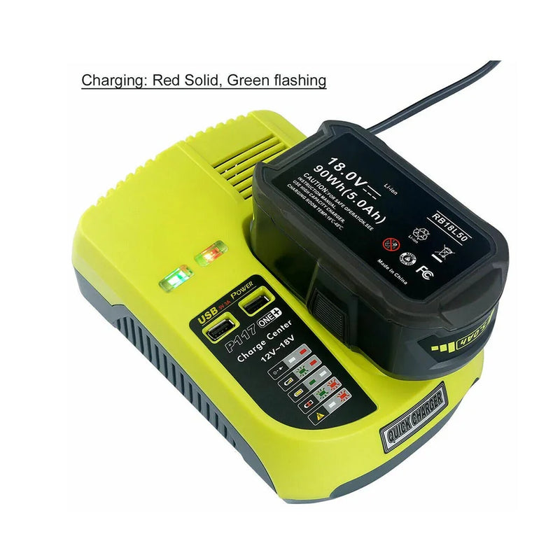 For Ryobi 18V One Plus Lithium Battery Charger P117 | P104 12V-18V Ni-cd & Ni-Mh Battery Charger - Triple-Batteries