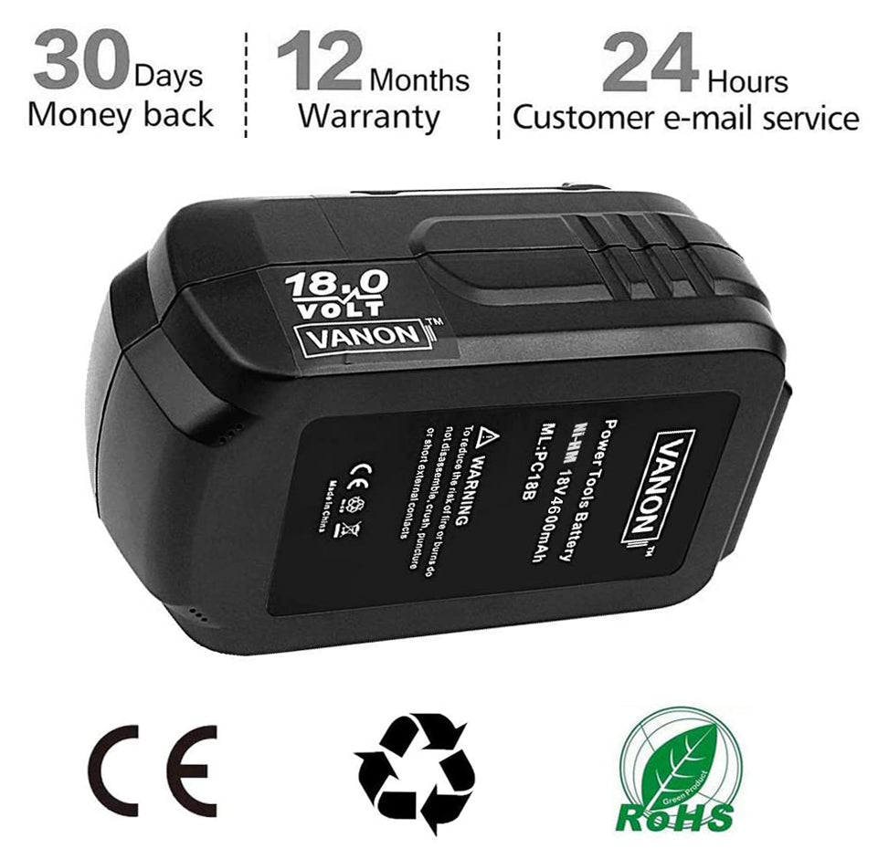 For Porter Cable 18V Battery Replacement | PC18B PCC489N PC188 PCMVC PCXMVC NI-MH 4.6Ah Battery 2 Pack