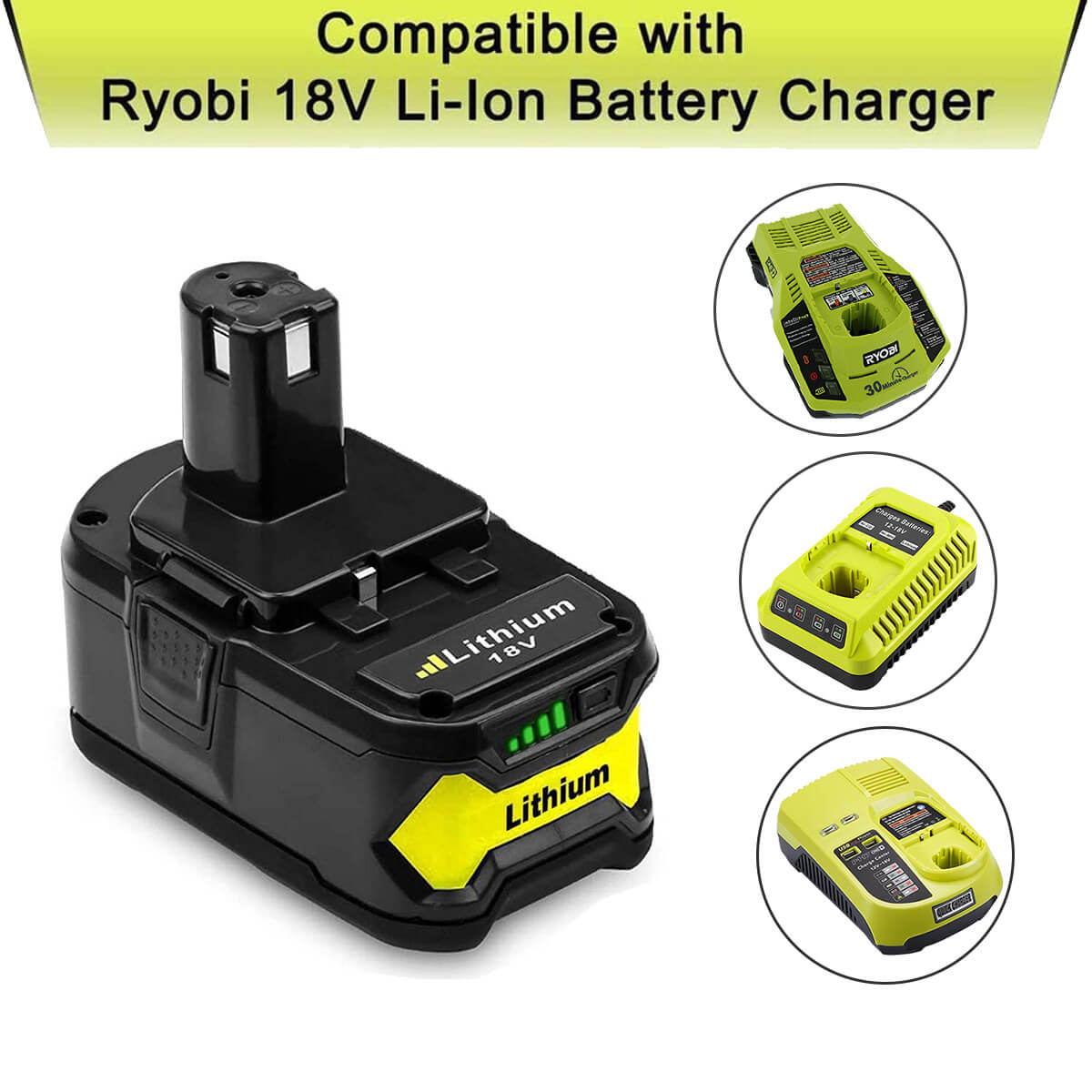4 Pack For Ryobi 18V Lithium Battery Replacement | One Plus 5.0Ah Battery