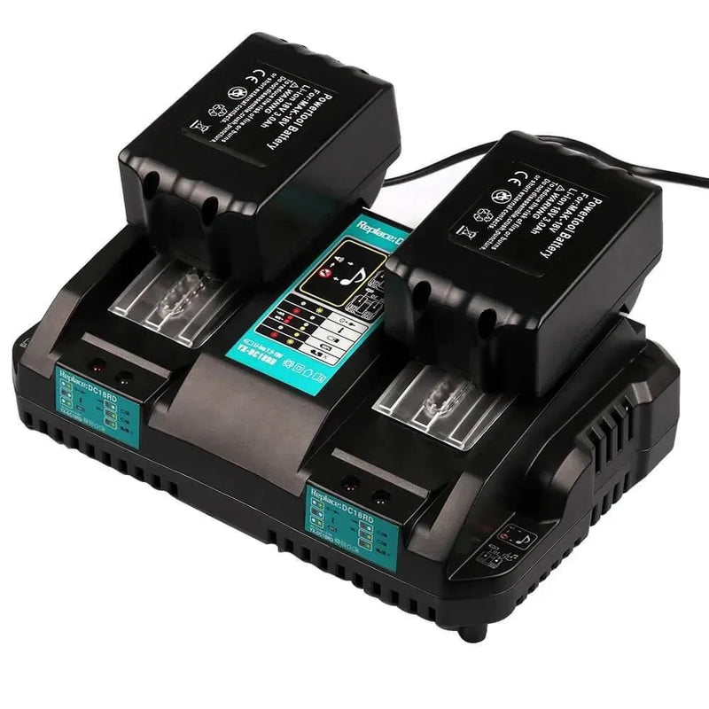 For 18V 5.5Ah Makita BL1850 Battery Replacement 2 Pack with LED & For Makita DC18RD Dual Port Rapid Charger for BL1850 BL1830 Lithium-Ion Battery - Triple-Batteries